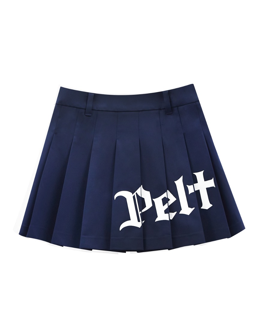 Chân váy golf nữ màu xanh navy xếp ly logo Pelt trắng
