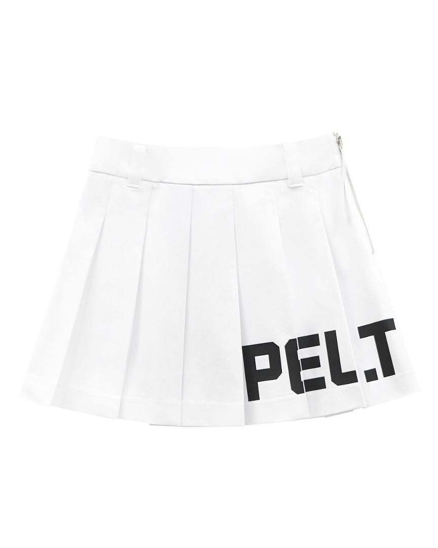 Chân váy golf nữ Pelt màu trắng xếp ly có chữ logo PELT màu đen