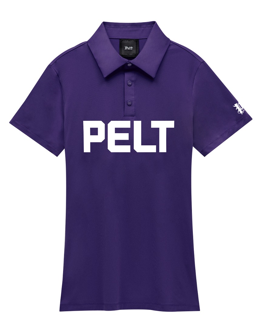 Áo sơ mi golf nữ Pelt màu tím cổ bẻ tay ngắn in logo trắng trước ngực
