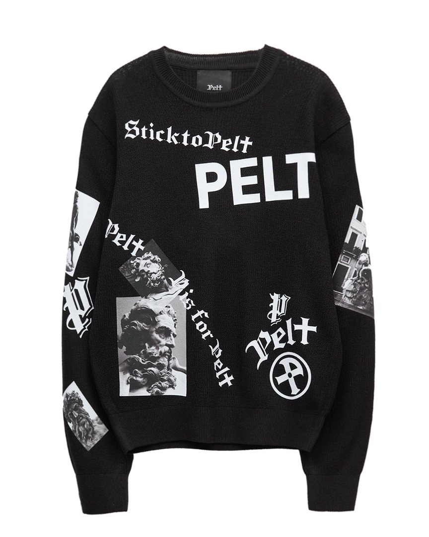 Áo knit nữ họa tiết chữ và hình đen — Pelt | Seoul Golf Fashion