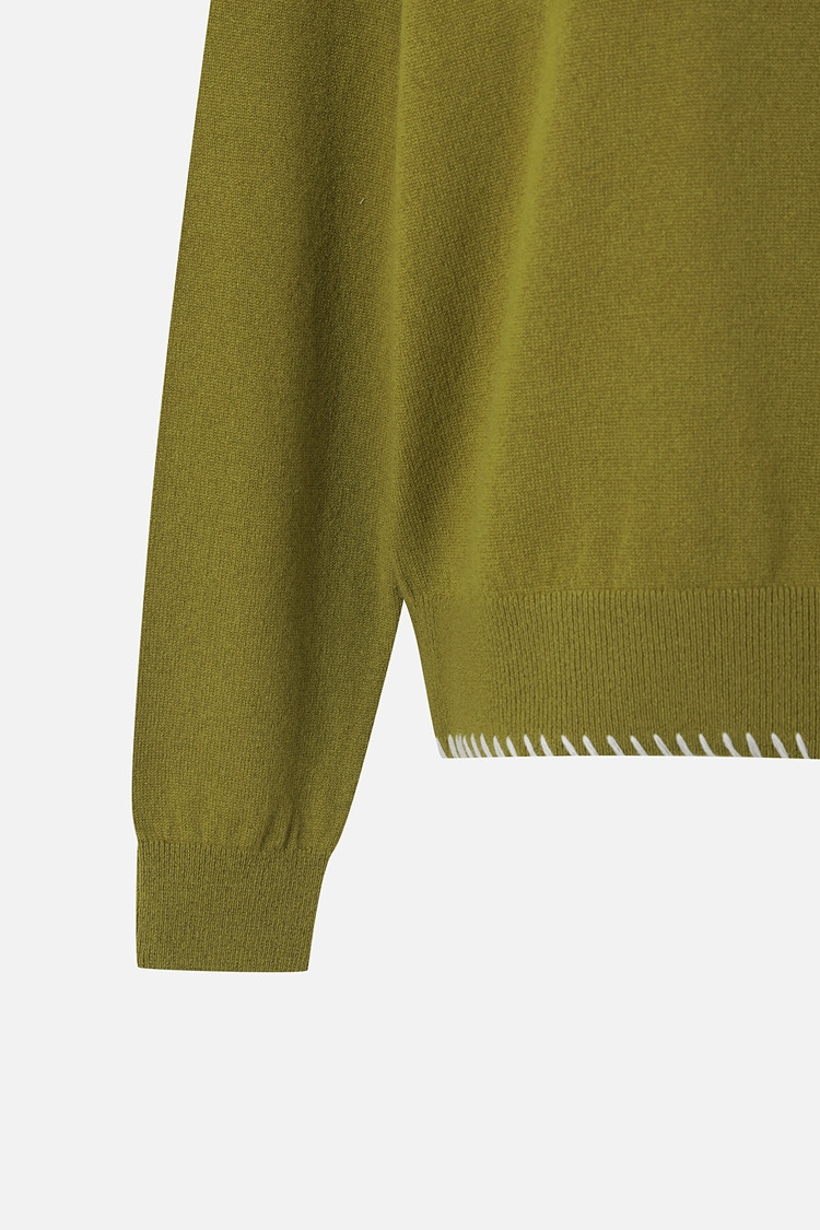 Áo knit golf nữ tay dài cổ khăn xanh lá — ảnh 4