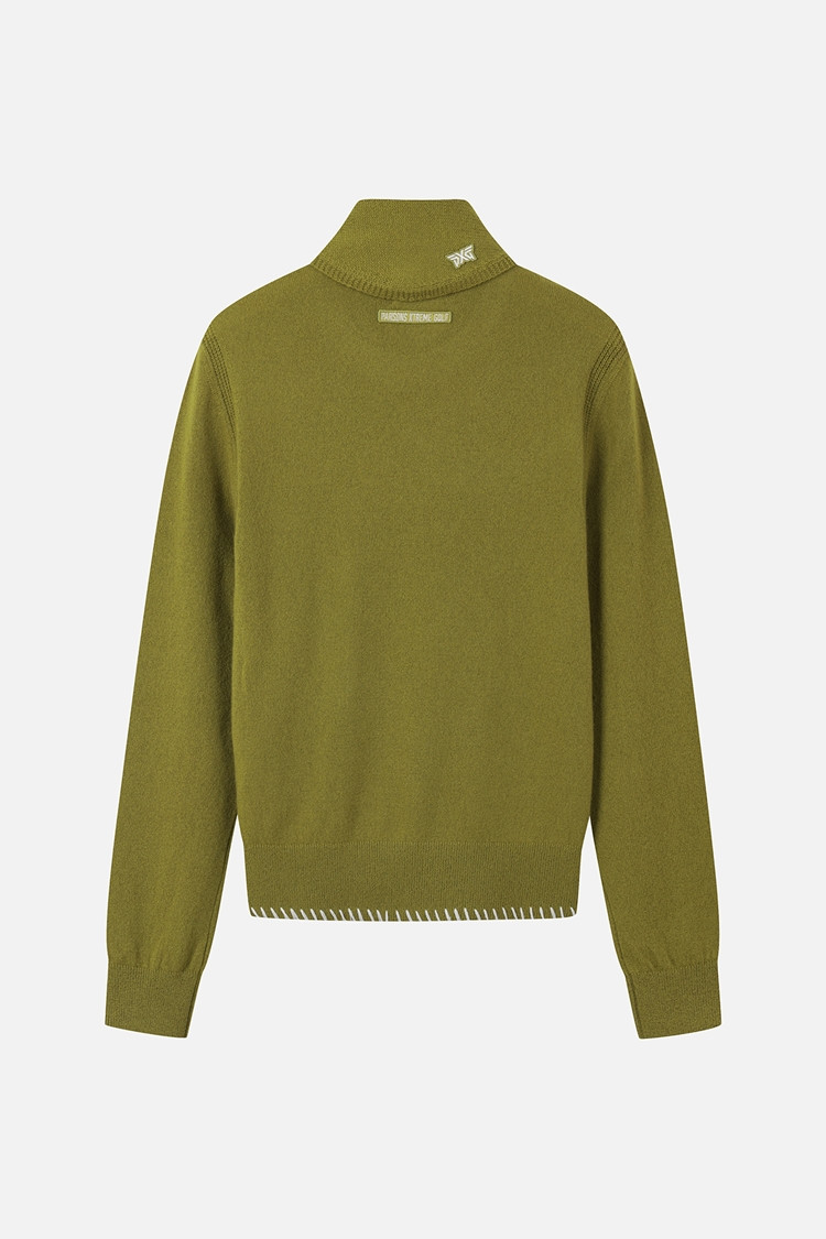 Áo knit golf nữ tay dài cổ khăn xanh lá — ảnh 2