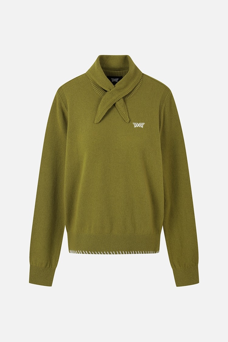 Áo knit golf nữ PXG màu xanh lá tay dài cổ khăn thắt