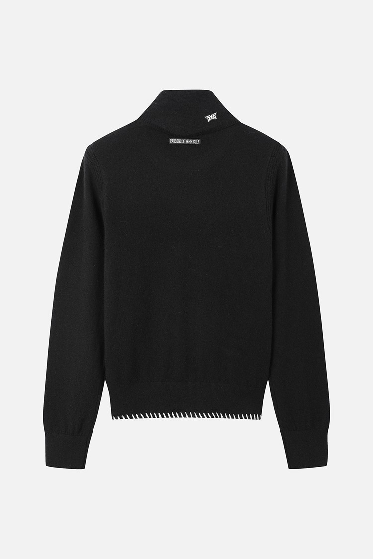 Áo knit golf nữ cổ thắt nơ màu đen — ảnh 2