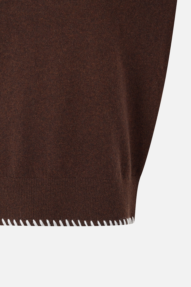 Áo knit golf nữ cổ khăn nâu — ảnh 5