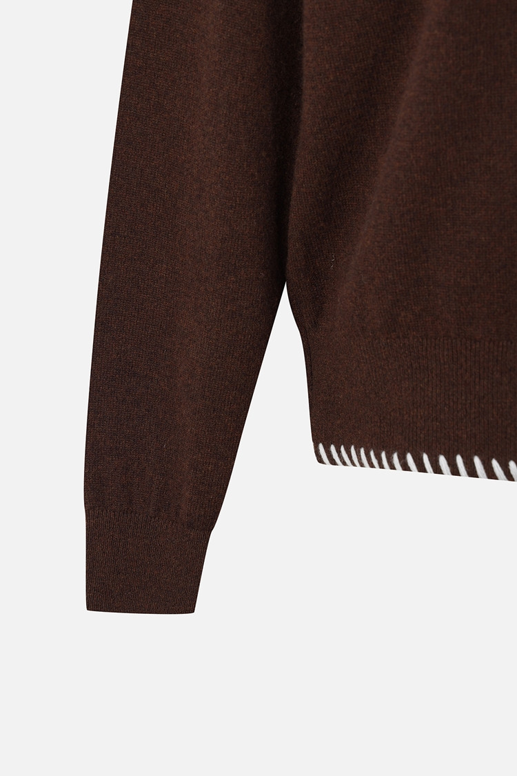 Áo knit golf nữ cổ khăn nâu — ảnh 4