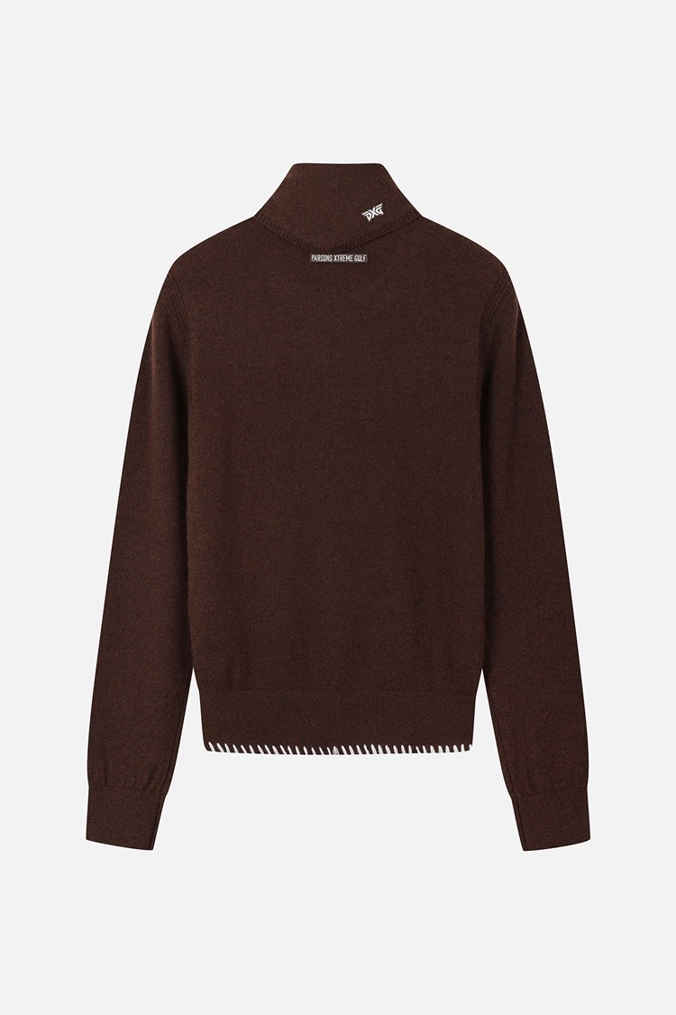 Áo knit golf nữ cổ khăn nâu — ảnh 2