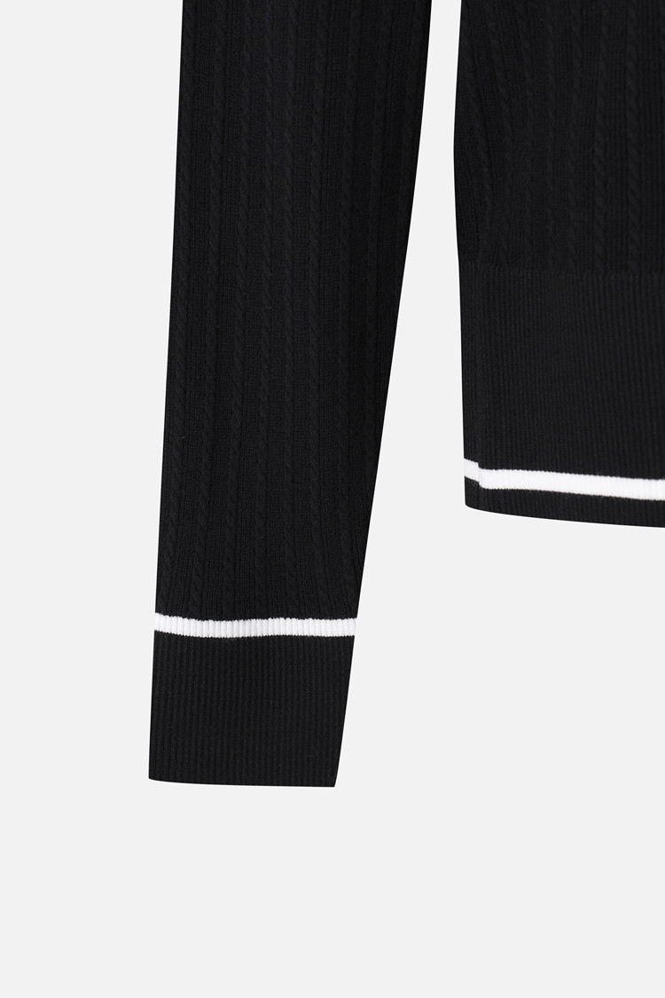 Áo knit golf nữ cổ V phối màu đen trắng — ảnh 4