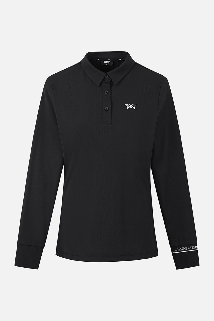 Áo sơ mi golf nữ PXG màu đen dài tay cổ bẻ logo PXG thêu trước ngực
