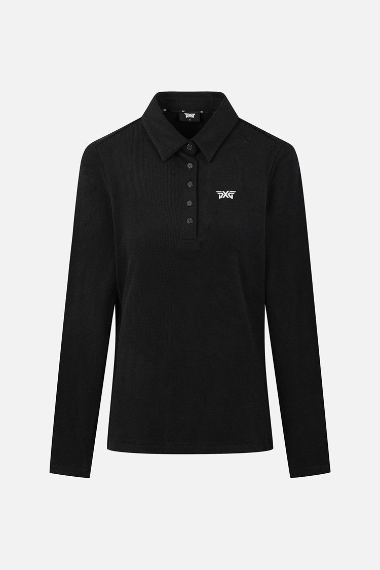 Áo sơ mi golf nữ PXG tay dài cổ bẻ màu đen logo trắng