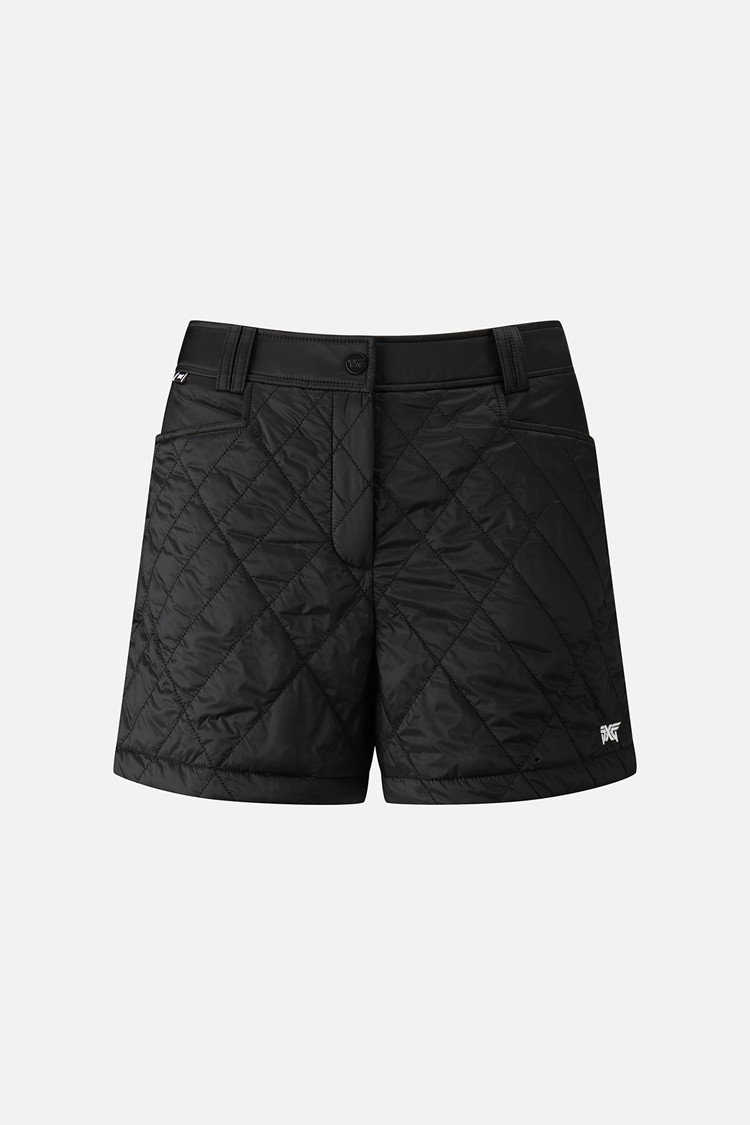 Quần golf nữ PXG dáng shorts màu đen với chi tiết chần bông họa tiết hình thoi tinh tế