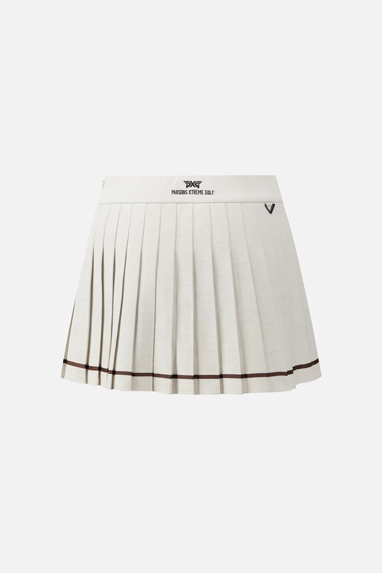 Váy golf nữ xếp ly dáng A màu be viền nâu — ảnh 2