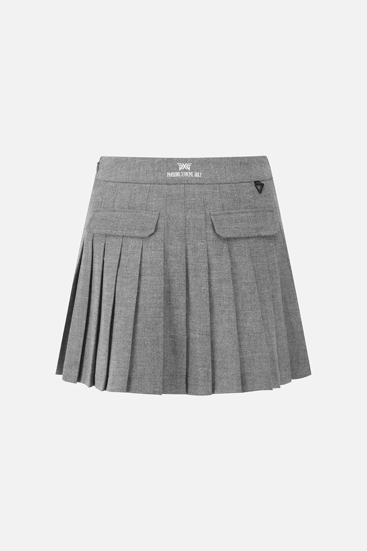 Chân váy golf nữ xếp ly giả phối khóa màu xám — ảnh 2