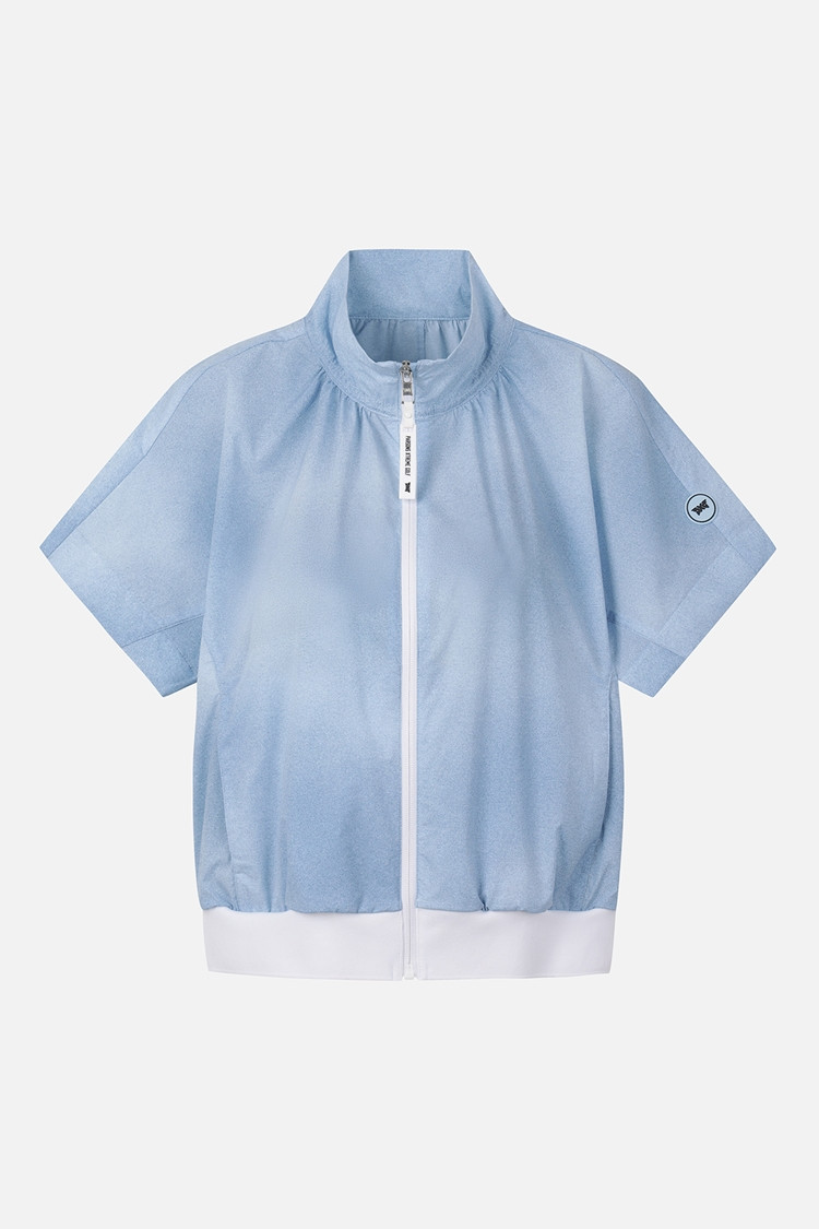 Áo khoác jumper golf nữ PXG màu xanh dương, tay ngắn, cổ cao, khóa kéo trắng