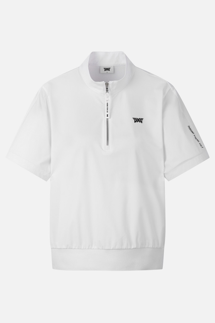 Áo sơ mi golf nữ PXG màu trắng cổ đứng khóa kéo tay ngắn