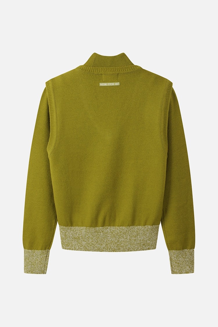 Áo knit golf nữ cổ lọ phối cổ V màu xanh lá — ảnh 2