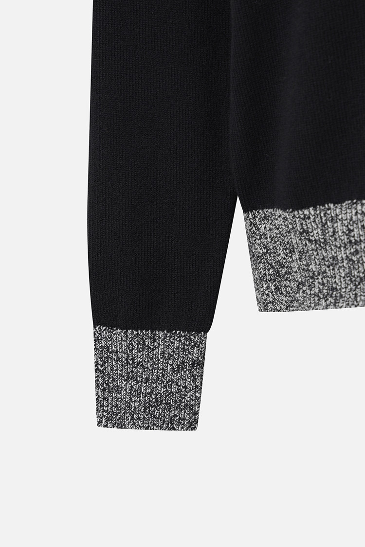 Áo knit golf nữ cổ cao phối gile đen viền xám — ảnh 4