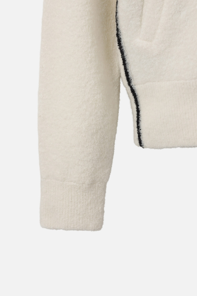 Áo knit golf nữ có mũ phối viền đen màu trắng — ảnh 4