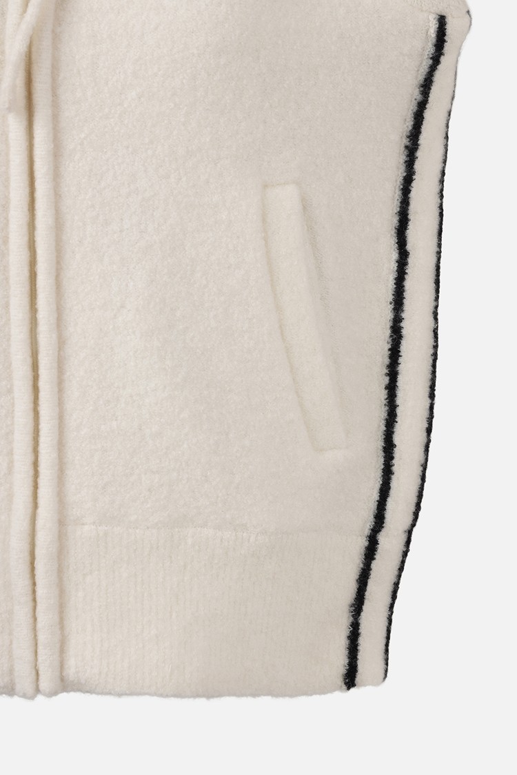 Áo knit golf nữ có mũ phối viền đen màu trắng — ảnh 5