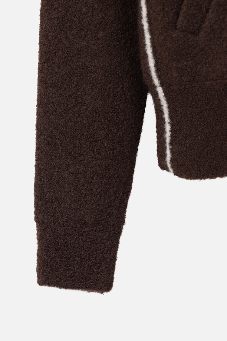 Áo knit golf nữ dáng khoác mũ màu nâu — ảnh 4