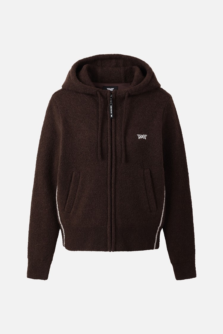 Áo knit golf nữ dáng khoác mũ màu nâu — PXG | Seoul Golf Fashion