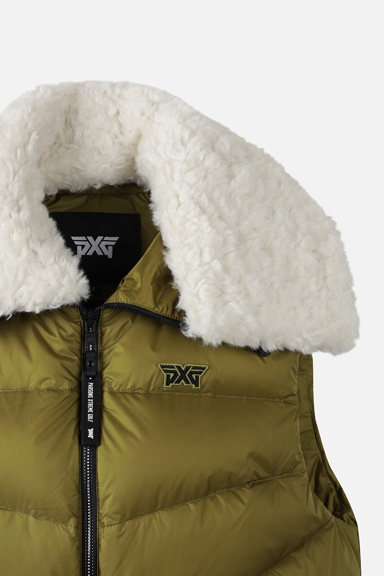Áo vest golf nữ dáng phao cổ lông màu xanh lá — ảnh 4
