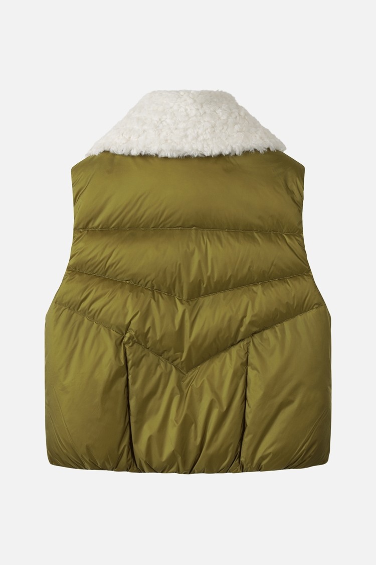 Áo vest golf nữ dáng phao cổ lông màu xanh lá — ảnh 2