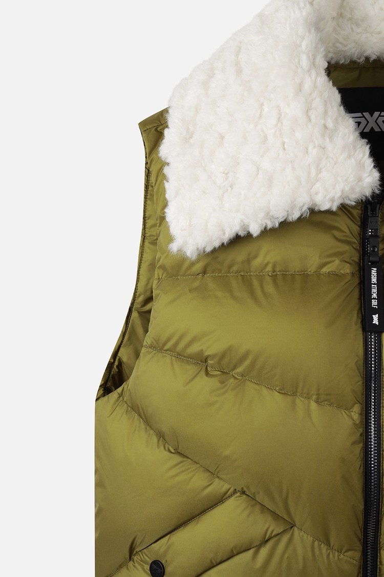 Áo vest golf nữ dáng phao cổ lông màu xanh lá — ảnh 5