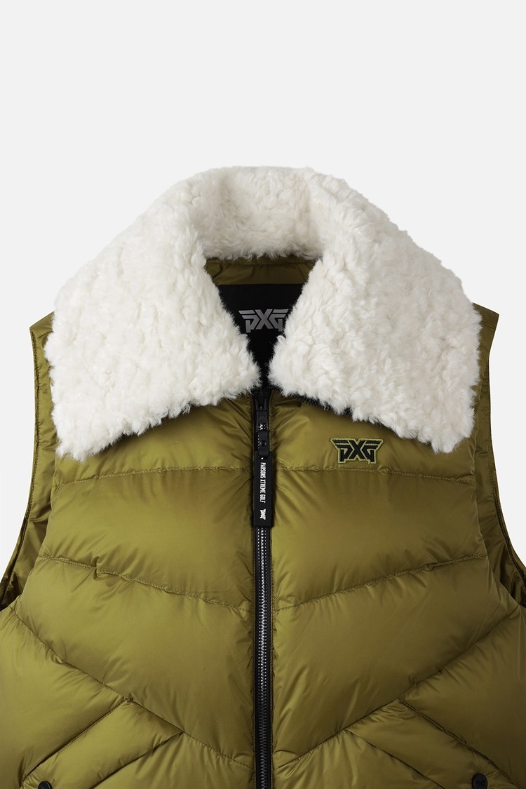 Áo vest golf nữ dáng phao cổ lông màu xanh lá — ảnh 3