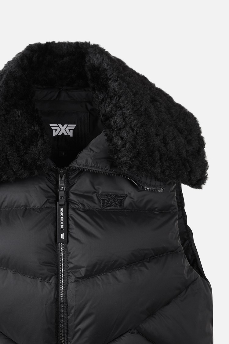 Áo vest golf nữ dáng phao cổ lông màu đen — ảnh 4