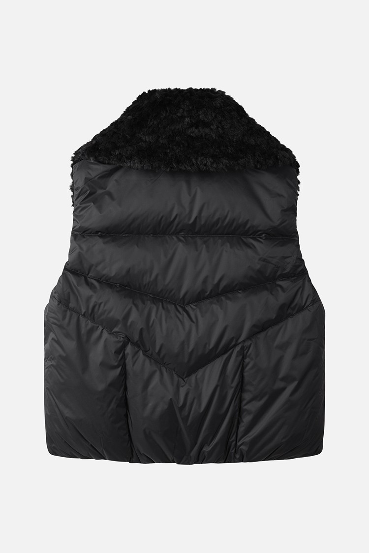 Áo vest golf nữ dáng phao cổ lông màu đen — ảnh 2