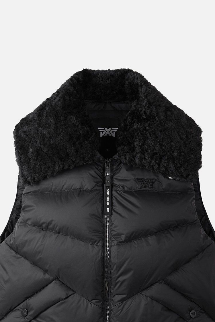 Áo vest golf nữ dáng phao cổ lông màu đen — ảnh 3
