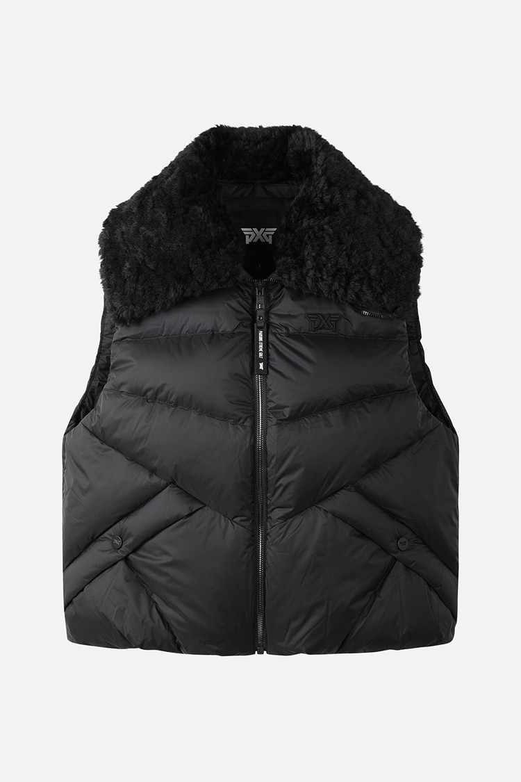 Áo vest golf nữ dáng phao cổ lông màu đen — PXG | Seoul Golf Fashion