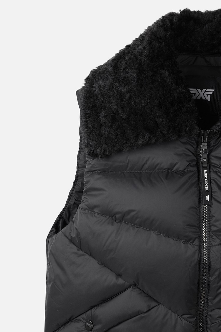 Áo vest golf nữ dáng phao cổ lông màu đen — ảnh 5