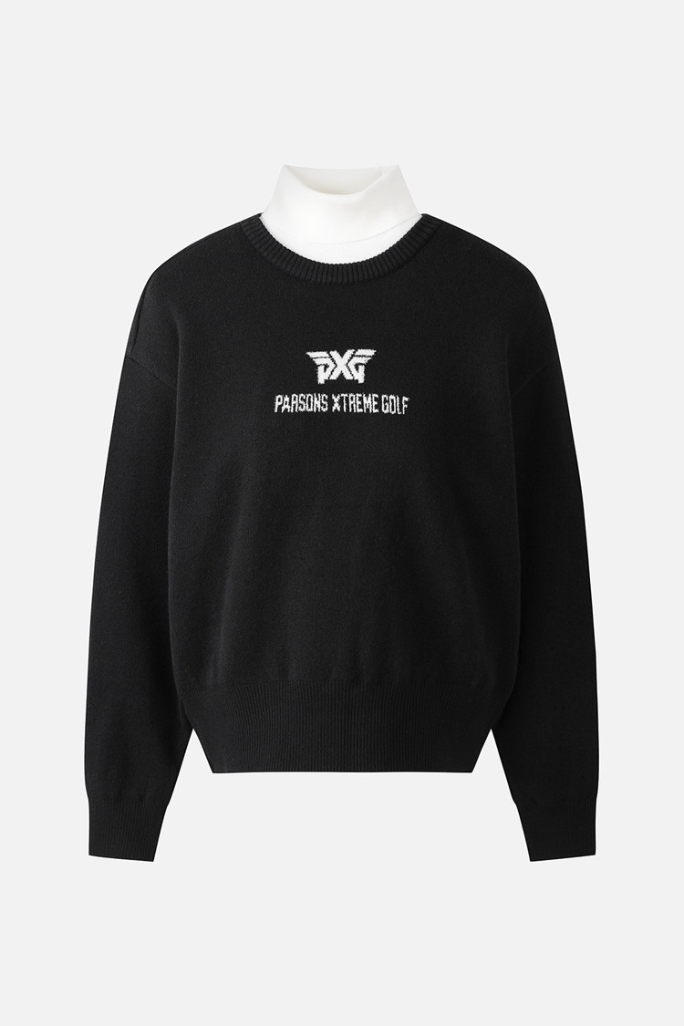 Áo knit golf nữ PXG màu đen tay dài có logo Parsons Xtreme Golf trắng ở ngực