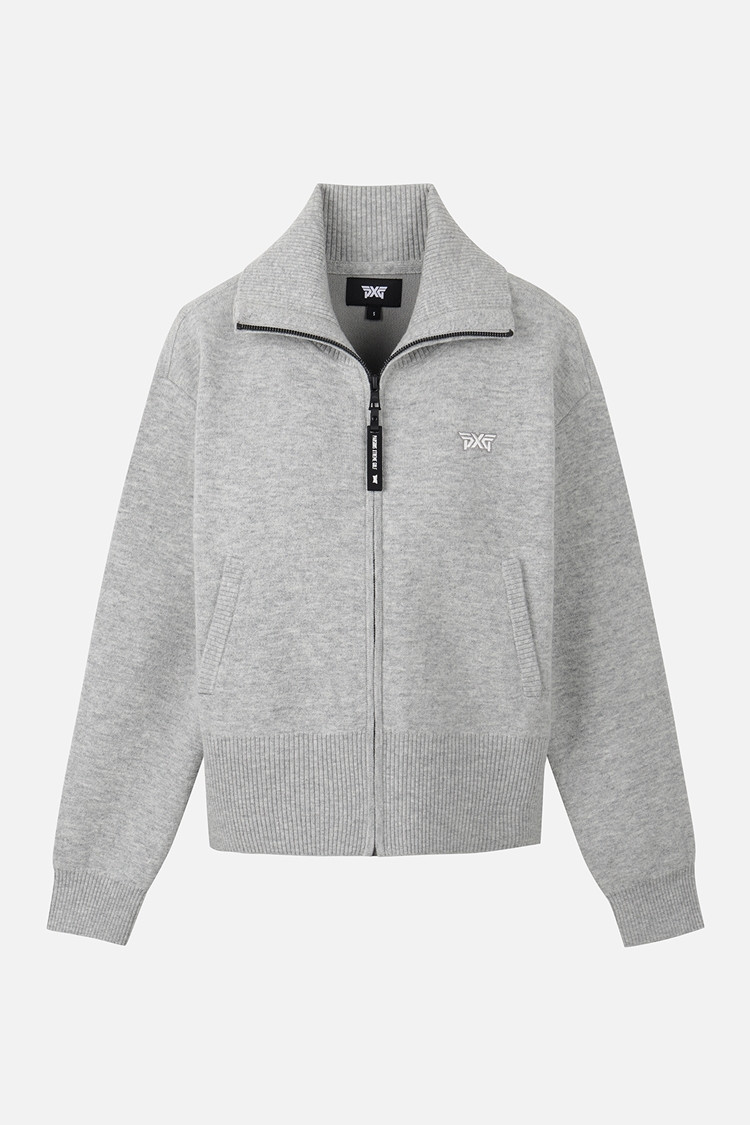 Áo knit golf nữ phối khóa kéo màu xám — PXG | Seoul Golf Fashion