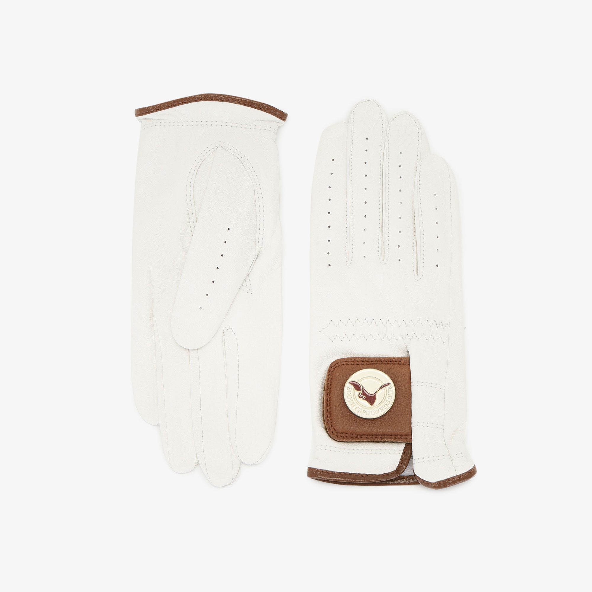 Găng tay golf nữ trắng điểm nâu bản khóa logo — ảnh 3