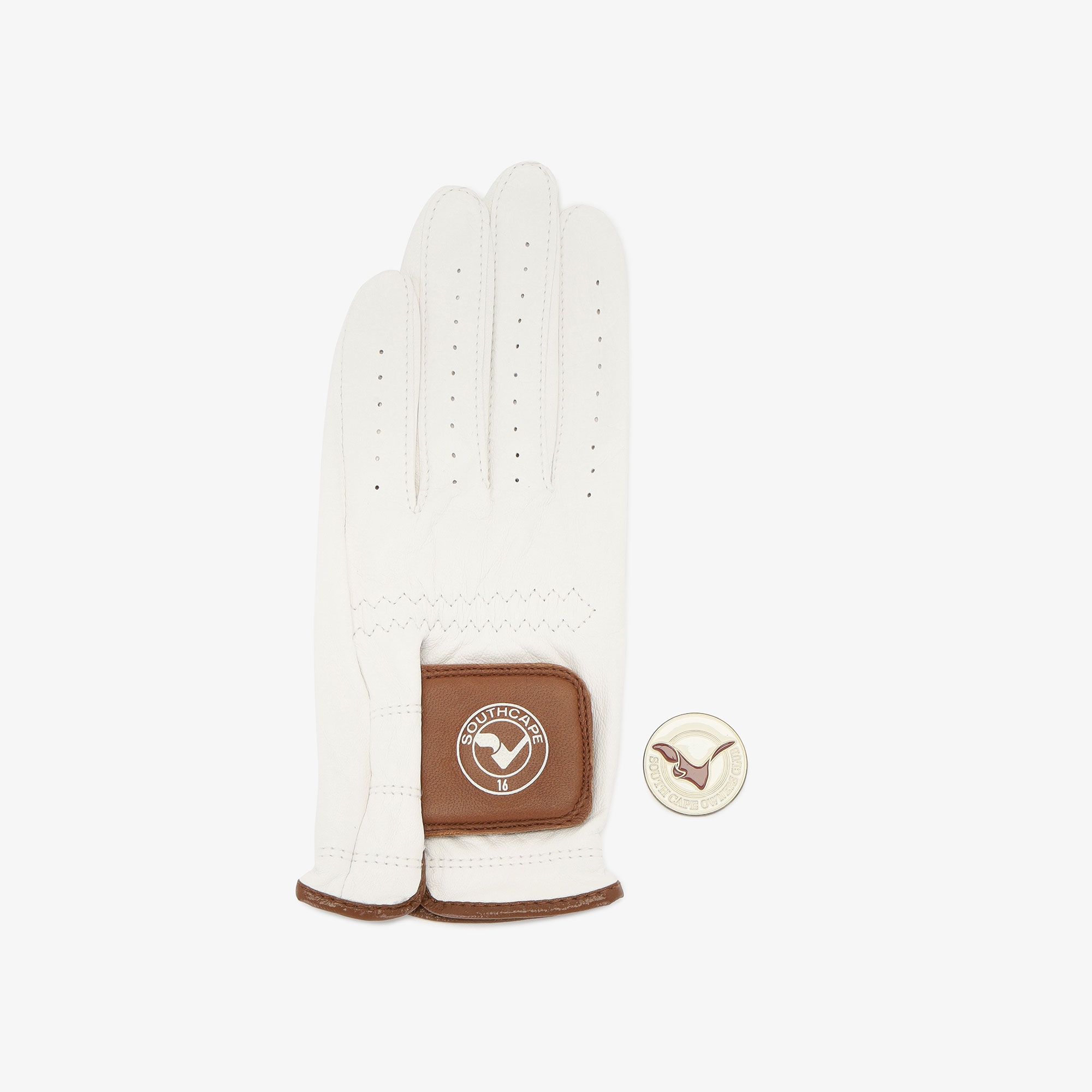 Găng tay golf nữ trắng điểm nâu bản khóa logo — ảnh 5