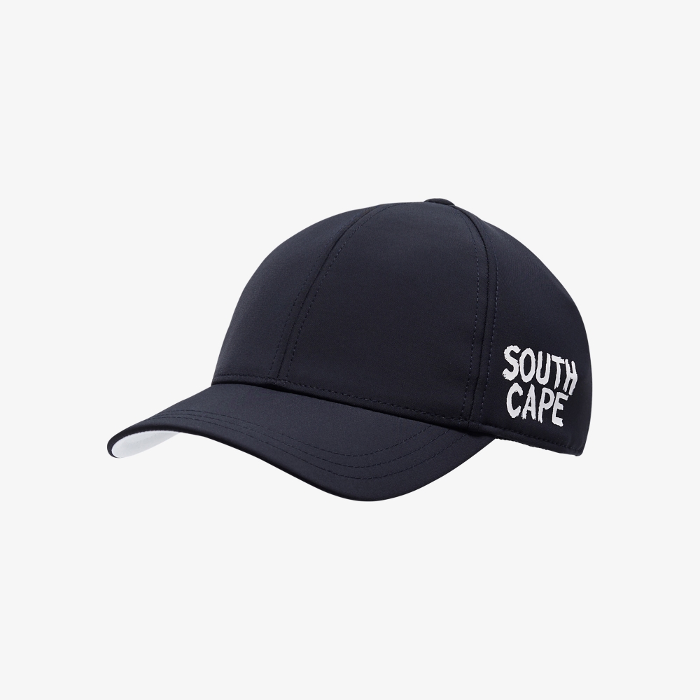 Mũ golf nữ màu xanh navy có chữ thêu Southcape trắng ở bên hông, dáng thể thao