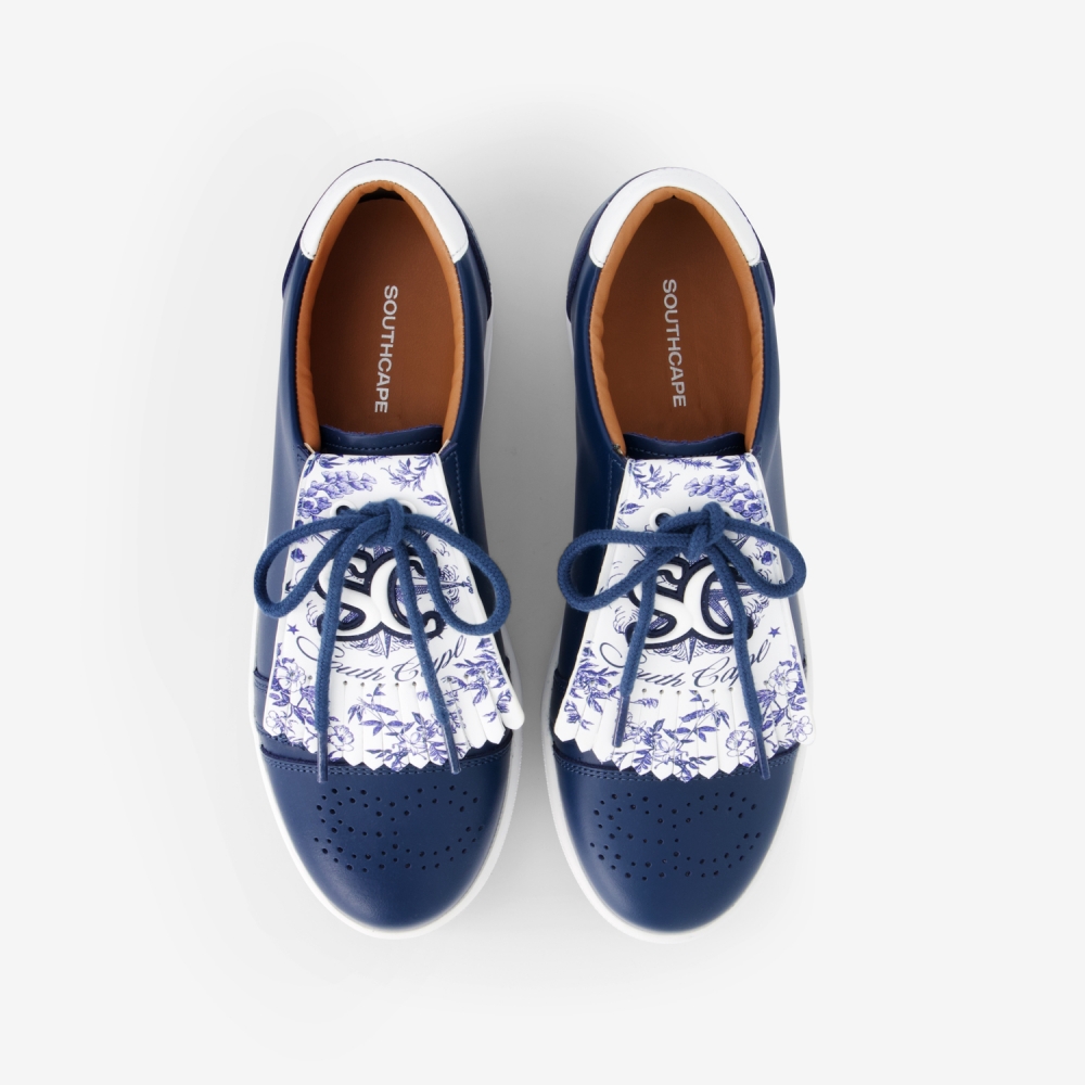 Giày golf nữ buộc dây màu xanh navy phối họa tiết hoa văn in nổi bật kiểu Southcape