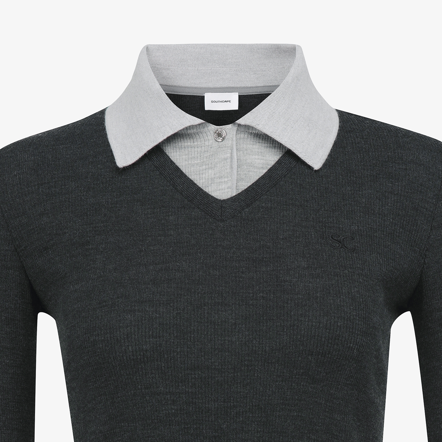Áo golf nữ tay dài cổ bẻ phối màu xám tối — ảnh 4