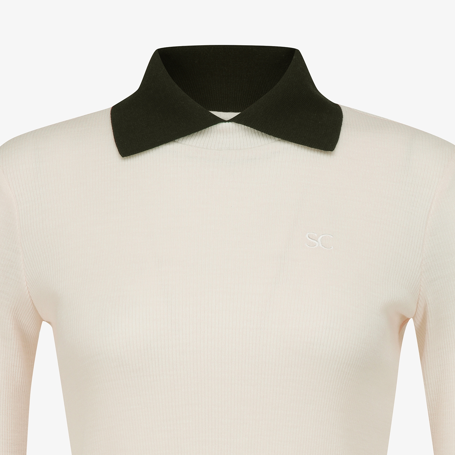 Áo golf nữ tay dài cổ bẻ màu ngà phối cổ đen — ảnh 4