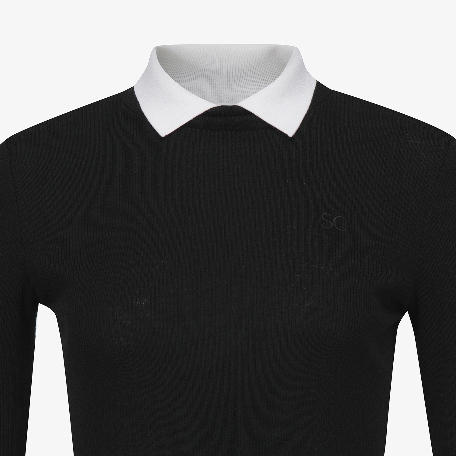 Áo golf nữ tay dài phối cổ trắng màu đen — ảnh 4