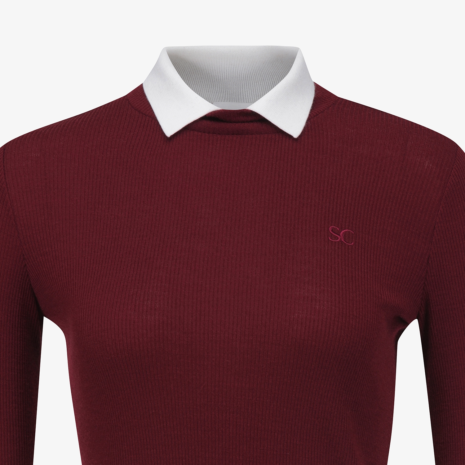 Áo golf nữ tay dài cổ bẻ trắng màu đỏ rượu vang — ảnh 5