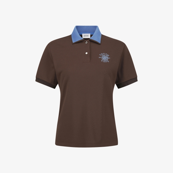 Áo polo golf nữ Southcape tay ngắn màu nâu cổ xanh dương