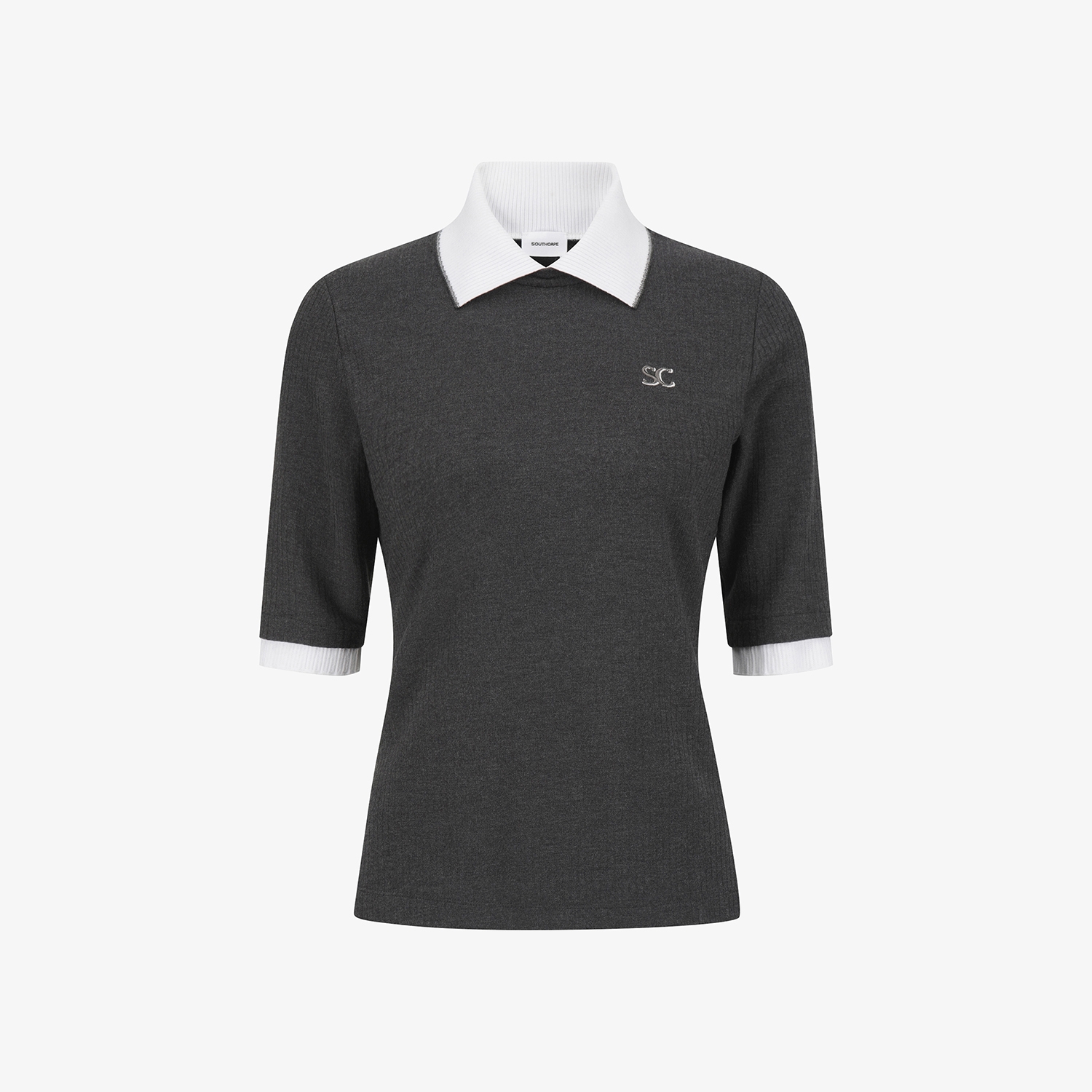 Áo golf nữ tay lỡ cổ bẻ phối màu xám trắng — ảnh 2