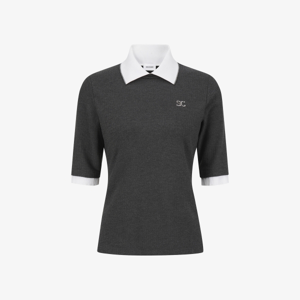 Áo golf nữ Southcape tay lỡ màu xám phối cổ bẻ và viền tay màu trắng