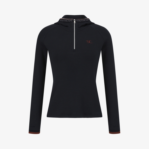 Áo golf nữ Southcape xanh navy tay dài cổ kéo dây logo viền