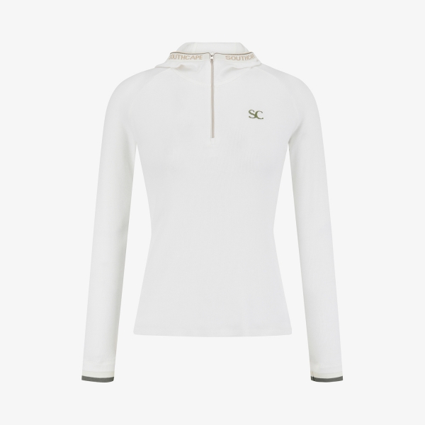 Áo golf nữ màu trắng tay dài cổ cao phối khóa kéo trước logo SC