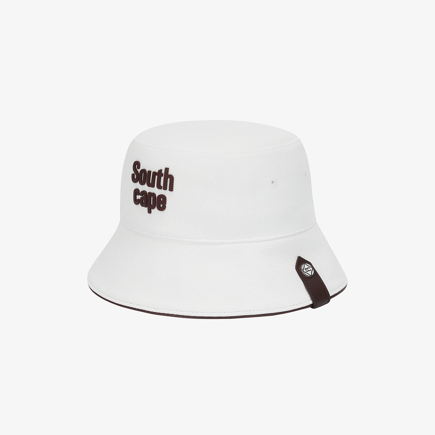Mũ golf nữ dáng bucket màu trắng chữ nổi nâu — ảnh 3